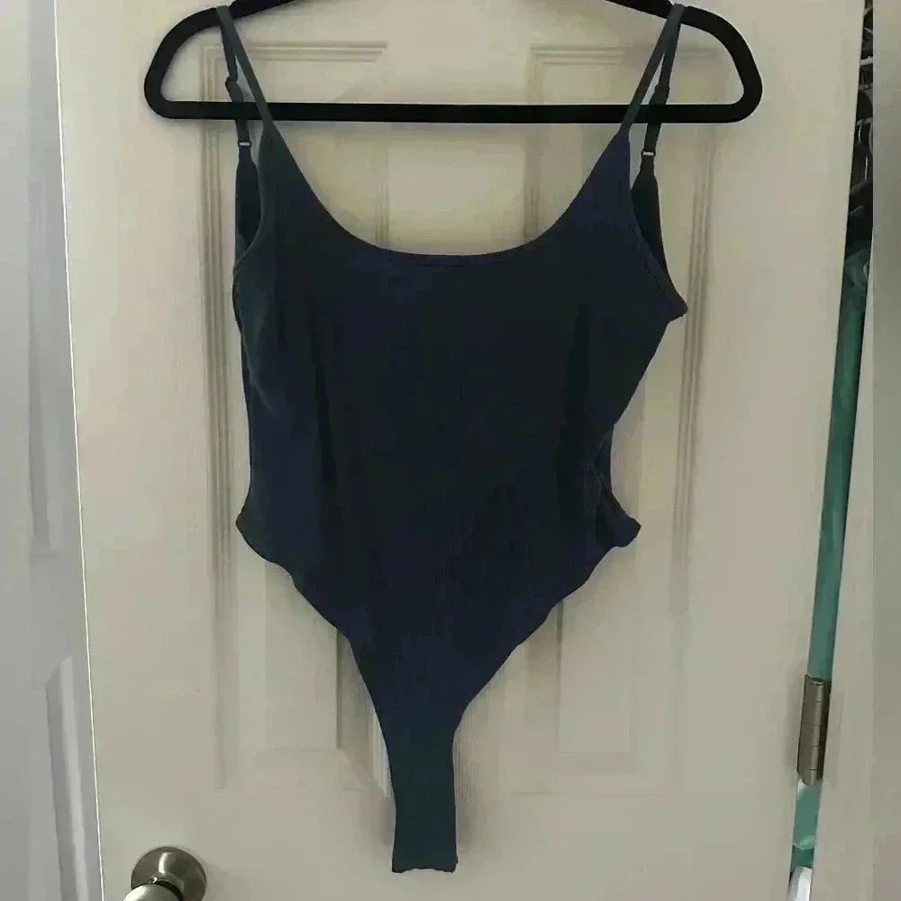 NWT Shein Medium Thong Ribbed Bodysuit Blue